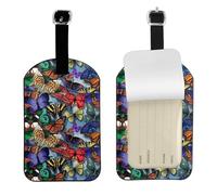 Hand Drawn Color Butterfly Luggage Tag with Full Back Privacy Name Id Card Suitcase Labels Identifiers Pu Leather Baggage Tags Luggage