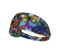Hand drawn color butterfly Print Elastic Exercise Headband â€“ Breathable Sports Head Wrap for Yoga, Running, Cycling, Gym Workouts