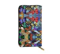 Hand drawn color butterfly Print Leather Long Clutch Wallet â€“ Fashionable Personalized Wallet, Multiple Card Slots, Gift Ready, Black, One Size