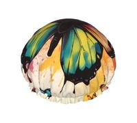 Hand drawn color butterfly Printed Double-Layer Waterproof Shower Cap - Reusable Spa & Face Mask Bathing Hat for Travel, Home Care & Beauty Routine