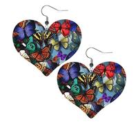 Hand drawn color butterfly Prints Leather Heart earrings Pendant Stylish and light Lightweight Dangle for Women Girls, One Size, Leather, No Gemstone