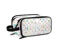 Hand Drawn Colorful Indian Arrows On White Women's Portable Makeup Bag with Handle, Cosmetic Bag, Travel Cosmetic Bag Durable Toiletry Storage Organizer 11 x 7 x 5.7 inch