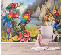 Hand Drawn Colour Parrot Beautiful Landscape 3D Wallpaper Easy Install Feature Office Living Room Sofa Bedroom TV Background Wall Decoration-200cm×140cm