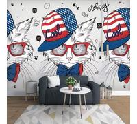 Hand Drawn Colourful Art Cartoon Animals Cat 3D Wallpaper Premium Textured Silk Study Dining Living Room Bedroom Sofa TV Wall Easy Install-250cm×170cm