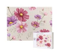 Hand Drawn Cosmos Flower Pattern,500 Pieces Wooden Jigsaw Family Game Jigsaw Puzzles for Adults Teens Home Decor