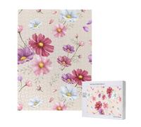 Hand Drawn Cosmos Flower Pattern,500 Pieces Wooden Jigsaw Family Game Jigsaw Puzzles for Adults Teens