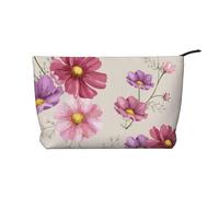 Hand Drawn Cosmos Flower Pattern, Cosmetic Bag Corduroy Makeup Bag Portable Travel Toiletry Bag
