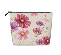 Hand Drawn Cosmos Flower Pattern, Cosmetic Bag Imitation Linen Makeup Bag Portable Travel Toiletry Bag