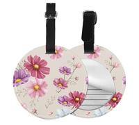 Hand Drawn Cosmos Flower Pattern,Luggage Tags Pu Leather Name Tag Travel Suitcase Identifier ID Tags Durable Baggage Label 2 pcs
