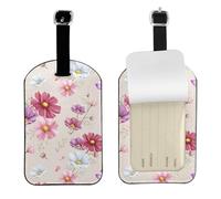 Hand Drawn Cosmos Flower Pattern,Luggage Tags Pu Leather Name Tag Travel Suitcase Identifier ID Tags Durable Baggage Label 2 pcs