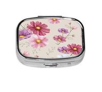 Hand Drawn Cosmos Flower Pattern,Meta Pill Box 2 Compartment Medicine Case,Portable Organizer,Rectangle Meta Portable Organizer Pill Box 1122 Compartment Medicine Case
