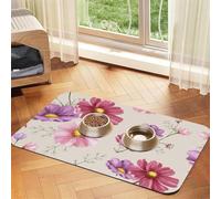 Hand Drawn Cosmos Flower Pattern,Waterproof Pet Feeding Mat,PU Leather Placemats for Cat Dog Water Bowl,Food Mats,40x60cm