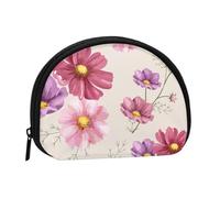 Hand Drawn Cosmos Flower Pattern, Women's Storage Bag Shell Makeup Bag Small Coin Purse Shell Change Pouch