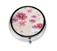 Hand Drawn Cosmos Flower PatternMeta Pill Box 3 Compartment Medicine Case,Portable Organizer