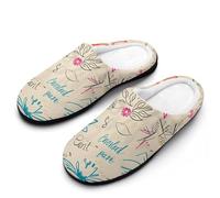 Hand Drawn Crayon Doodles Slippers Women Winter Warm Cotton Hotel Slippers Anti-Slip Indoor Slip-Ons House Shoes 9-10（40-41）