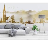 Hand Drawn Creative Mountains Woods Birds 3D Wallpaper Premium Textured Silk Study Dining Living Room Bedroom Sofa TV Wall Easy Install-150cm×105cm