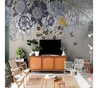 Hand Drawn Creative Retro Line Plant Flower 3D Wallpaper Silky Texture Home Study Office Grey Dining Room Sofa Bedroom Living Room TV Backdrop-400cm×280cm