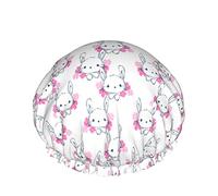 Hand Drawn Cute Bunny And Flowers Reusable Elastic Bath Waterproof Shower Cap For Womens, Caps For Girls Spa Home Use,Hotel And Hair Salon