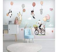 Hand Drawn Cute Cartoon Balloons Animals Panda 3D Wallpaper Premium Textured Silk Study Dining Living Room Bedroom Sofa TV Wall Easy Install-430cm×300cm