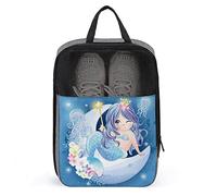 Hand Drawn Cute Mermaid Blue Shoe Bags for Travel Shoe Pouch Waterproof Large Shoes Storage Bag for Men Women, Travel Suitcase Shoe Organizer with Zipper & Mesh for Teens Sport