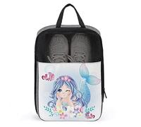 Hand Drawn Cute Mermaid Character Shoe Bags for Travel Shoe Pouch Waterproof Large Shoes Storage Bag for Men Women, Travel Suitcase Shoe Organizer with Zipper & Mesh for Teens Sport