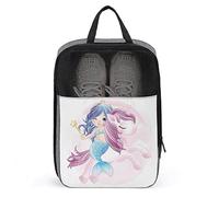 Hand Drawn Cute Unicorn Mermaid Shoe Bag with Zipper & Handle, Waterproof Breathable Portable