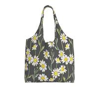 Hand Drawn Daisy Watercolor Pattern,Reusable Tote Bags Grocery Bags Large Capacity Canvas Shopping Shoulder bag
