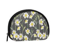 Hand Drawn Daisy Watercolor Pattern, Women's Storage Bag Shell Makeup Bag Small Coin Purse Shell Change Pouch