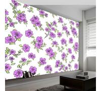 Hand Drawn Delicate Flowers Mural Wallpaper 350x256 cm, Purple Wall Murals for Bedrooms Living Room Children Nursery Wall Mural Art Deco, Photo Wallpaper Poster Decoration