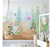Hand Drawn Desert Plant Cactus Flower 3D Wallpaper Silky Texture Home Study Office Grey Dining Room Sofa Bedroom Living Room TV Backdrop-400cm×280cm