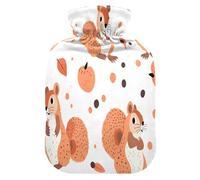 Hand-Drawn Design Cute Squirrel Polka Dots Peach Orange Cute hot Water Bottle with Soft Cover, 2L Water Bag for Hot and Cold Therapies,Hot and Cold Therapies,Bolsa para cólicos menstruales