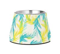 Hand-drawn Design Phoenix Neon Yellow Blue Bowls for Pets with Stand Stainless Steel Pets Water Bowl for Slow Feed Cats Whisker Friendly cuencos elevados para perros