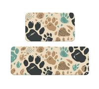 Hand-Drawn Dog Paw Rug Cushioned Kitchen Rugs Sets Of 2 Comfort Standing Mat For Home Decor Sink,Kitchen Mats For Floor Non Slip Washable ，Laundr 17"X47"+17"X30"