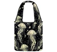 Hand Drawn Doodle Jellyfish Canvas Tote Bag for Women, Medium Reusable Grocery Totes Washable and Eco-friendly