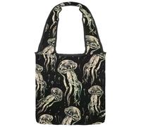 Hand Drawn Doodle Jellyfish Pattern Canvas Tote Bag, Medium Book Tote Reusable Cloth Bag for Women Teachers Nurse