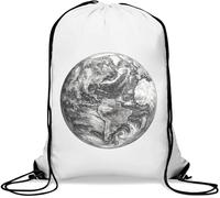 Hand-Drawn Earth Globe Illustration Gym Sack Casual Drawstring Bag White