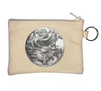 Hand-Drawn Earth Globe Illustration Key Chain Coin Purse Beige