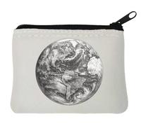 Hand-Drawn Earth Globe Illustration Neoprene Coin Purse Pouch 10x11cm White