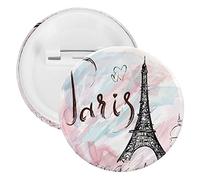 Hand Drawn Eiffel Tower 5 PCs Round Brooch Pin, Unisex Smooth Surface Lapel Tie Pin, Tin Plate Badge Jewelry Crafts Decor for Costume Accessory Men Women