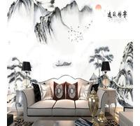Hand Drawn Elegant Ink Wash Graffiti Mountain Peaks Flying Birds 3D Wallpaper Premium Textured Silk Study Dining Living Room Bedroom Sofa TV Wall Easy Install-350cm×256cm
