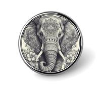 Hand Drawn Elephant Round Lapel Pin Women's Novelty Buttons & Pins Metal Badge Cute Brooch Retro Pinback Badge Fashion Bag Pins for Hat Backpacks Tie Suit Wedding Party Accessory, silver, Circular