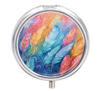 Hand Drawn Feathers Pill Box Case 3 Compartment Travel Medicine Pill Organizer 3x A Day Portable Vitamin Organizer with Mirror Small Pillbox for Purse & Pocket Cute Daily Medicine Container Metal Vita