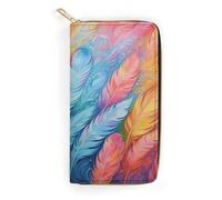 Hand Drawn Feathers Slim Thin Credit Card Wallet, PU Leather Bifold Cash Wallet, Zipper Coin Pocket Id Window Wallet Storage Bag Wallet Coin Purse Pouch Change Holder Small with Zipper for Men And Wom