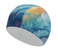 Hand Drawn Feathers Swim Caps for Adult Women & Men, Lightweight Stretchable Swim Pool Hat,Swimming Caps for Pool, Beach, Lap Swimming,Surfing Protection Hair Ears