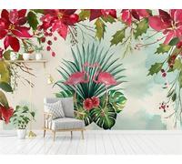 Hand Drawn Flamingo Plant Leaf Red Flower 3D Wallpaper Luxury Silk Study Dining Feature Sofa Grey Bedroom Living Room Tv Decorative Wall-150cm×105cm