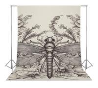 Hand Drawn Floral Dragonfly Backdrop Background for Photography High Density Polyester Fabric Background Banner Seamless Photo Booth Prop Backdrop 56"x118" for Birthday Party Decor Photoshoot Banner P