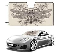 Hand Drawn Floral Dragonfly Car Windshield Sun Shade - Reflector Sunshade Offers Ultimate Protection for Car Interior, Cool Reflective Sun Blocker Fits Small Sedans, Mini SUVs 55"x30"