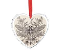 Hand Drawn Floral Dragonfly Clear Crystal Glass Heart Pendant Charm Romantic Crystal Love Pendant Hanging Decoration for DIY Craft Gift for Home Window Car Wedding Party Decor Love Shaped Hanging Orna