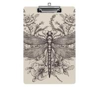 Hand Drawn Floral Dragonfly Clipboard,Decorative Clip Board Acrylic Clipboards with Low Profile Metal Clip for Office,Teachers,Standard Letter Size 8.5x12.5