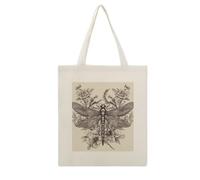 Hand Drawn Floral Dragonfly Cotton Polyester Blend Canvas Carryall Bag